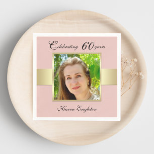 60th Birthday Party Rose Gold Photo Napkins