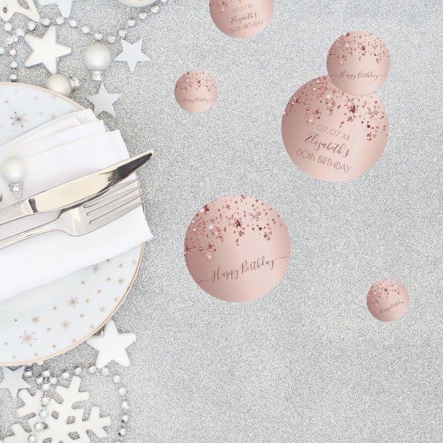 60th birthday party rose gold pink stars glam confetti (Creator Uploaded)