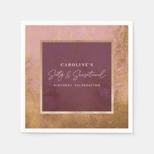 60th Birthday Party Rose Gold Script Napkins