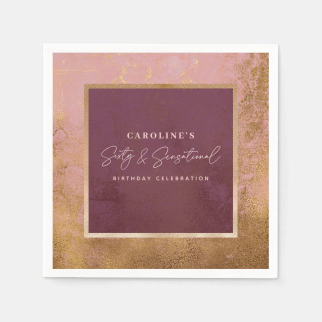 60th Birthday Party Rose Gold Script Napkins (Front)