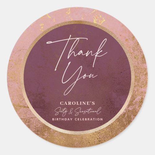 60th Birthday Party Rose Gold Thank You Classic Round Sticker