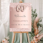 60th birthday party rose gold welcome foam board<br><div class="desc">A welcome board for a girly and glamorous 60th birthday party.  A rose gold background decorated with drips,  paint dripping look.   Personalize and add a name.  Number 60 is written with a balloon style font.  
Back: no design</div>
