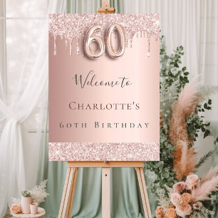 60th birthday party rose gold welcome foam board