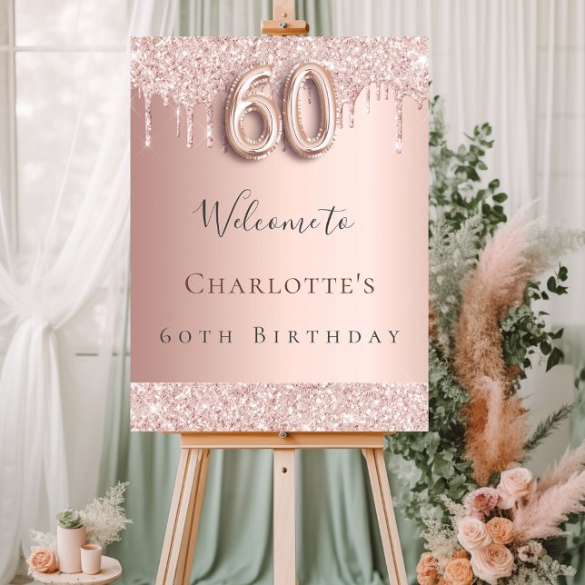 60th birthday party rose gold welcome foam board (Creator Uploaded)
