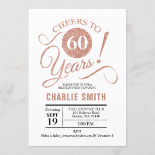 60th Birthday Party - Rose Gold White Invitation