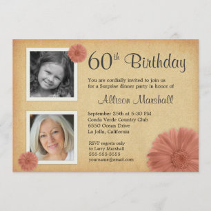 60th Birthday Party Rustic Daisy 2 Photo Invites