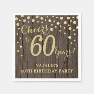 60th Birthday Party Rustic Wood and Gold Diamond N Napkins
