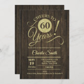 60th Birthday Party - Rustic Wood Gold Invitation (Front/Back)