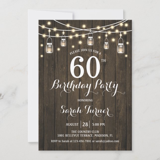 60th Birthday Party - Rustic Wood Invitation (Front)
