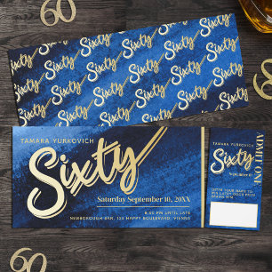 60th Birthday party Sapphire Blue Gold Admit One Raffle Tickets