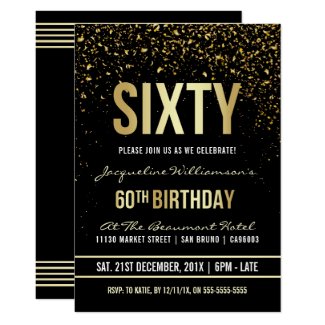 60th Birthday Party | Shimmering Gold Confetti Invitation