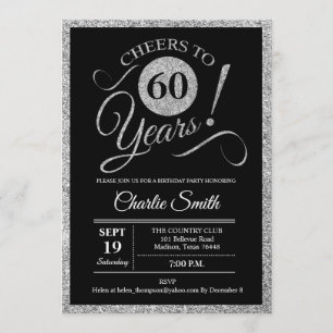 60th Birthday Party - Silver Black ANY AGE Invitation