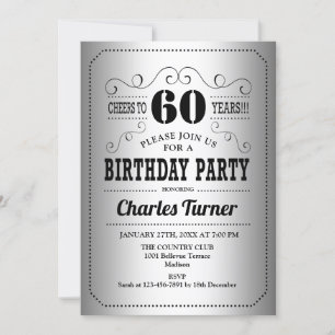 60th Birthday Party - Silver Black Invitation