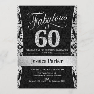 60th Birthday Party - Silver Black Invitation