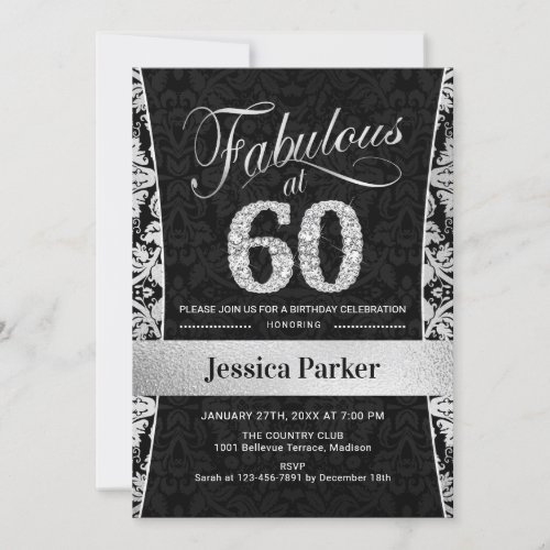 60th Birthday Party _ Silver Black Invitation