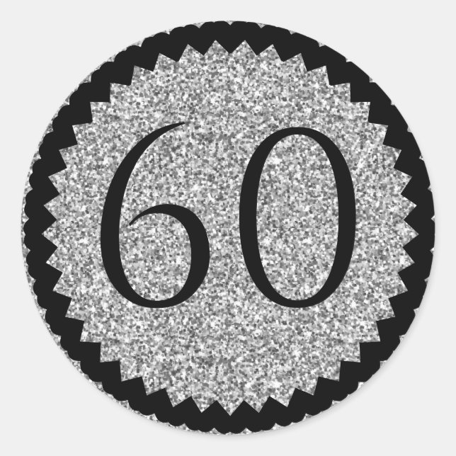 60th Birthday Party Silver Glitter Classic Classic Round Sticker (Front)
