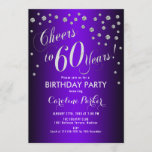 60th Birthday Party - Silver Purple Invitation<br><div class="desc">60th Birthday Party Invitation
Elegant design with faux glitter silver and purple. Cheers to 60 Years!</div>