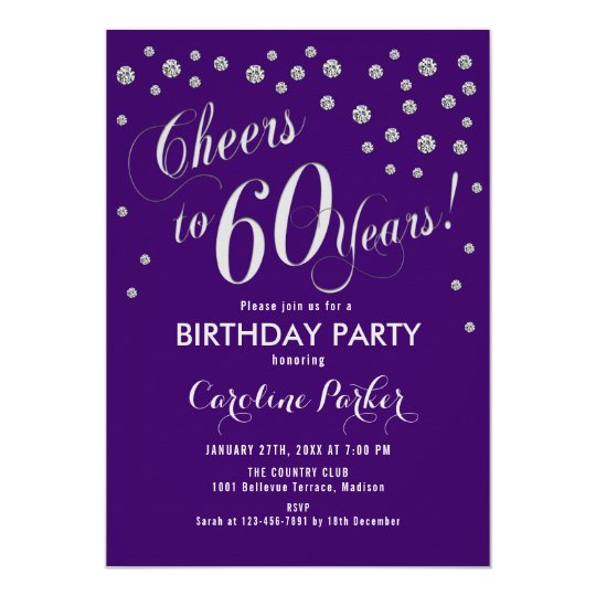 60th Birthday Party - Silver Purple Invitation | Zazzle.com