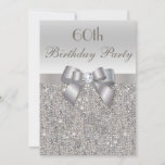 60th Birthday Party Silver Sequins, Bow &amp; Diamond Invitation at Zazzle