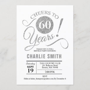 60th Birthday Party - Silver White Invitation