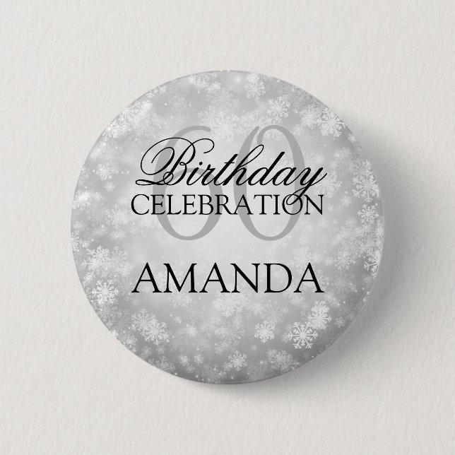 60th Birthday Party Silver Winter Wonderland Pinback Button (Front)
