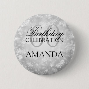 60th Birthday Party Silver Winter Wonderland Pinback Button