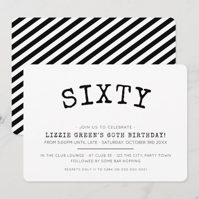 60TH birthday party simple modern minimal black Invitation (Front/Back)