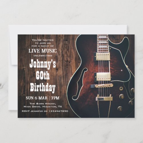 60th Birthday Party Simple Rustic Live Music Invitation