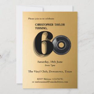 60th Birthday Party simple vinyl record Invitation