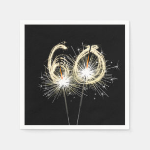 60th Birthday Party Sparklers on Black Napkins