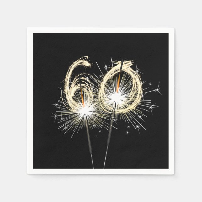 60th Birthday Party Sparklers on Black   Napkins (Front)