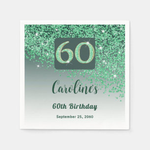 60th Birthday Party Sparkling Green Glitter Napkins
