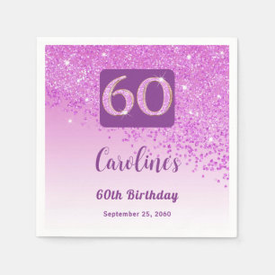 60th Birthday Party Sparkling Pink Glitter Napkins