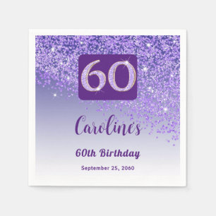 60th Birthday Party Sparkling Purple Glitter Napkins