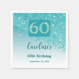 60th Birthday Party Sparkling Teal Blue Glitter Napkins