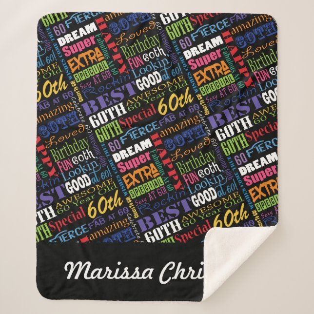 60th Birthday Party Special Personalized Monogram Sherpa Blanket (Front)