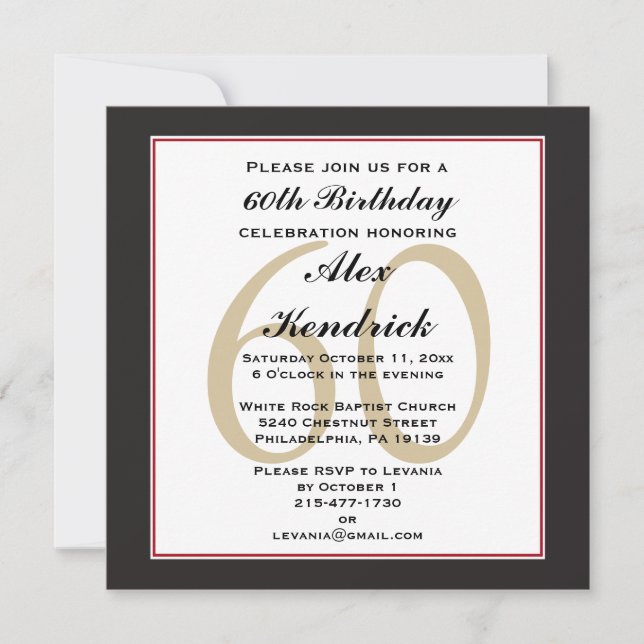 60th Birthday Party Square Invitation (Front)