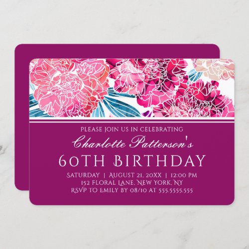 60th Birthday Party Stylish Pink Floral Pattern Invitation