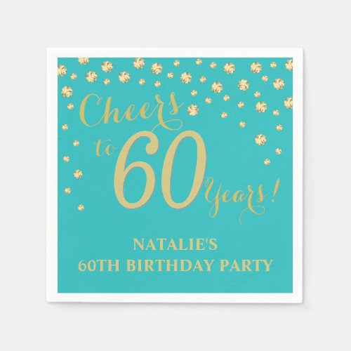 60th Birthday Party Teal and Gold Diamond Napkins