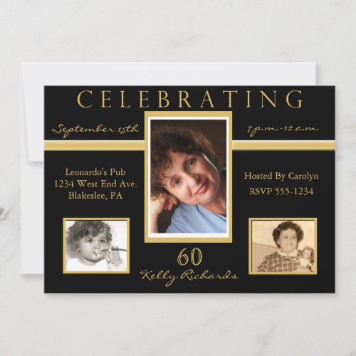 60th Birthday Party Tri Photo Invitations