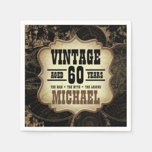 60th Birthday Party Vintage Theme Custom Name Napkins