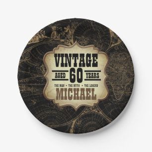 60th Birthday Party Vintage Theme Custom Name Paper Plates