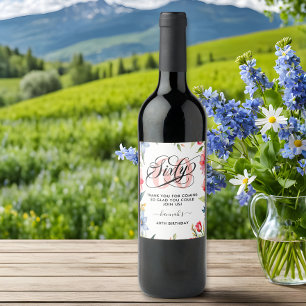 60th Birthday Party Watercolor Floral Wine Label