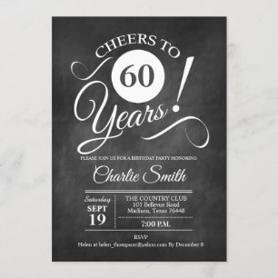 60th Birthday Party with Chalkboard Pattern Invitation