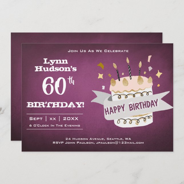 60th Birthday Party With Name Invitation (Front/Back)