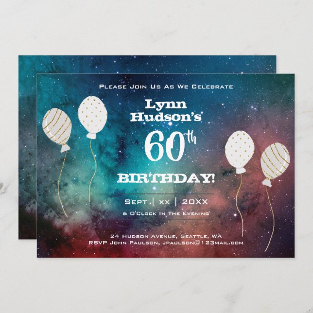 60th Birthday Party With Name Invitation (Front/Back)