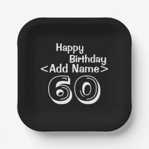 60th Birthday Personalized Black Paper Plate