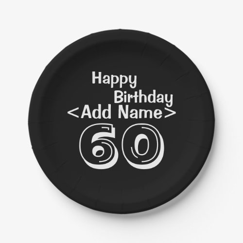 60th Birthday Personalized Black Paper Plate