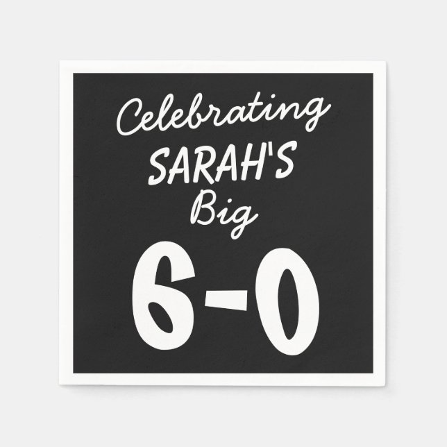 60th Birthday Personalized Black Party Napkins (Front)