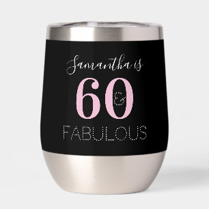 60th Birthday Personalized Black Pink Thermal Wine Tumbler